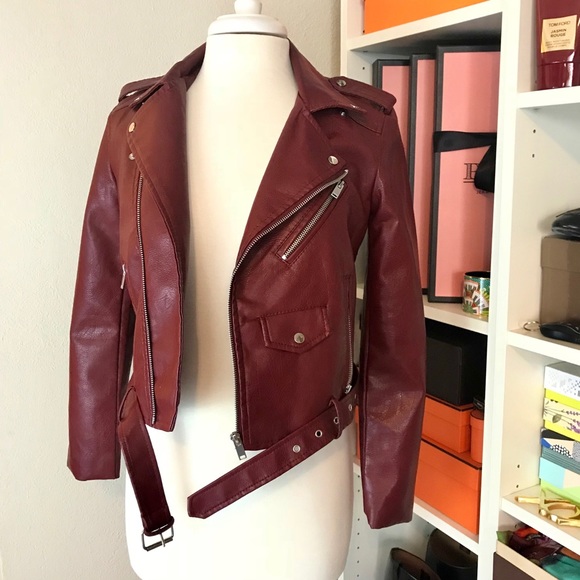 Delicate Thorn Jackets & Blazers - Burgundy Moto Biker Motorcycle Jacket - Maroon Red